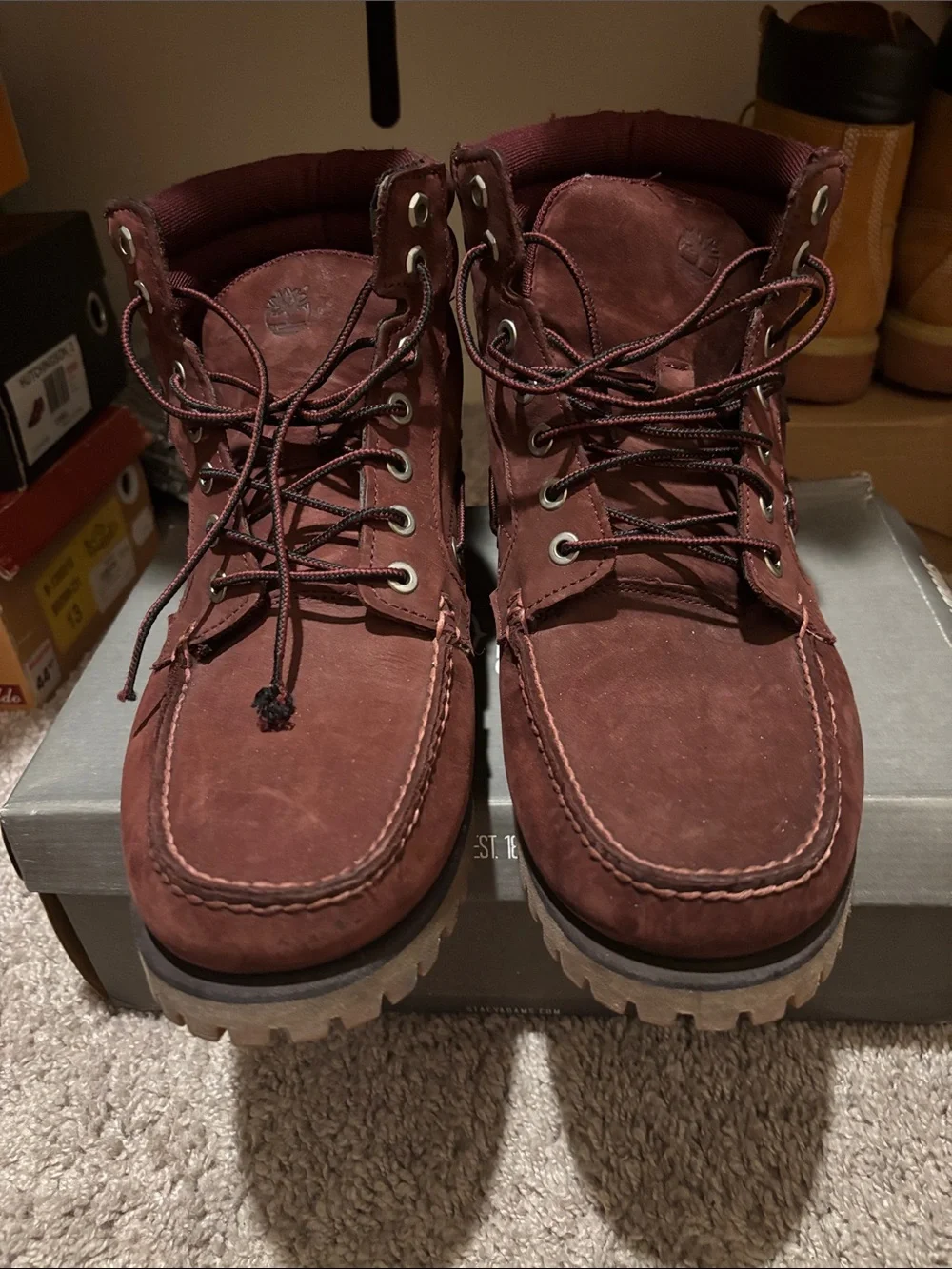 Timberland Men's Burgundy Nubuck Moc Toe Lace-Up Boots